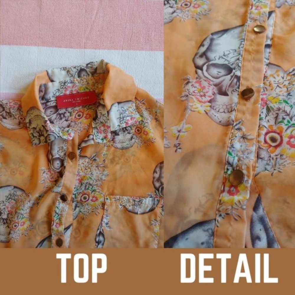 AKIRA Chicago Sheer Floral Skull High-Low Blouse